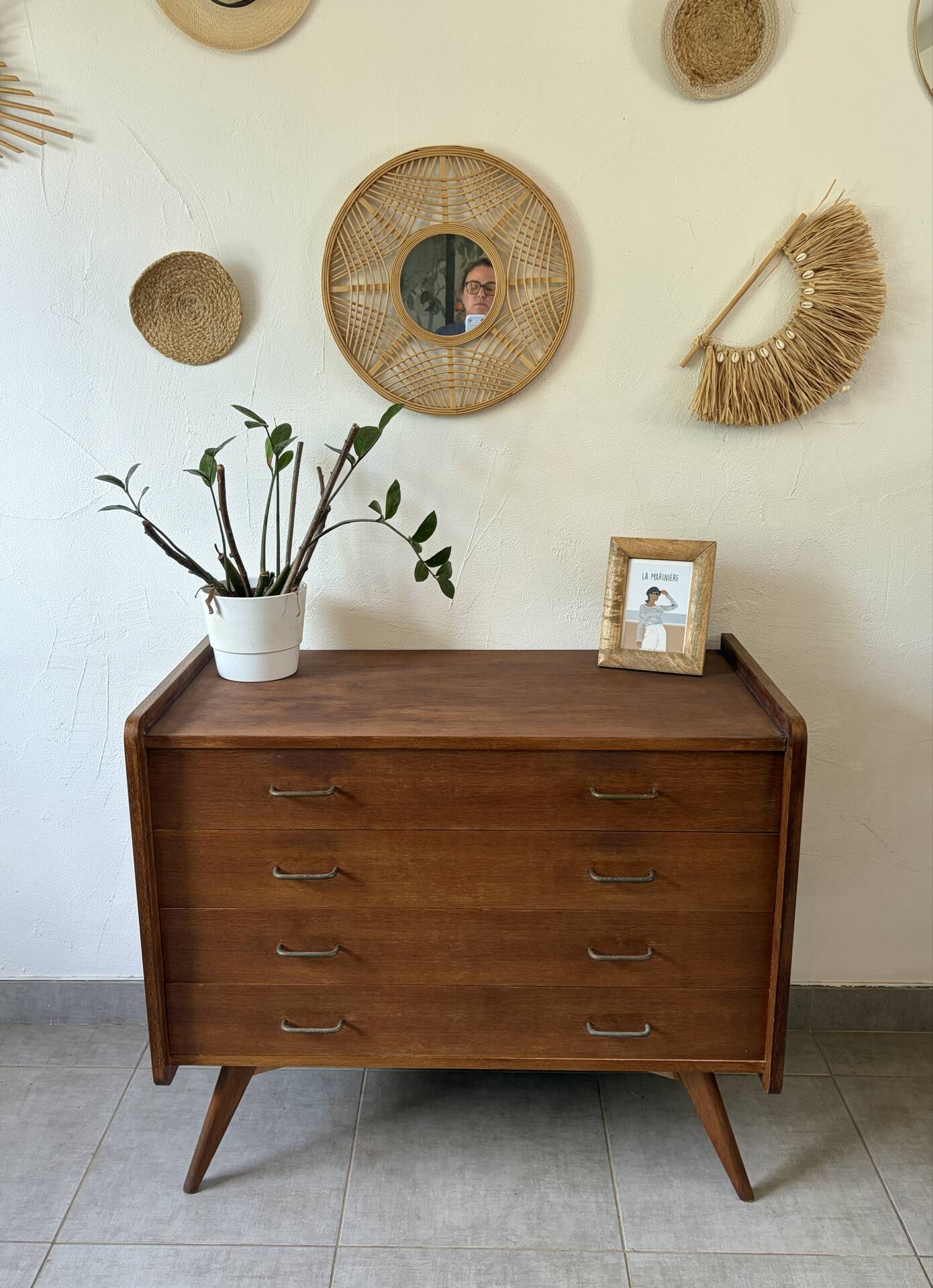 Vintage oak commode from the 1960s.