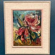 Original Swedish Oil on Panel – "Pink Flower" by Owe Wessbohn – Signed – Vintage and Framed – 69 × 51 cm (27.2" × 20.1")
