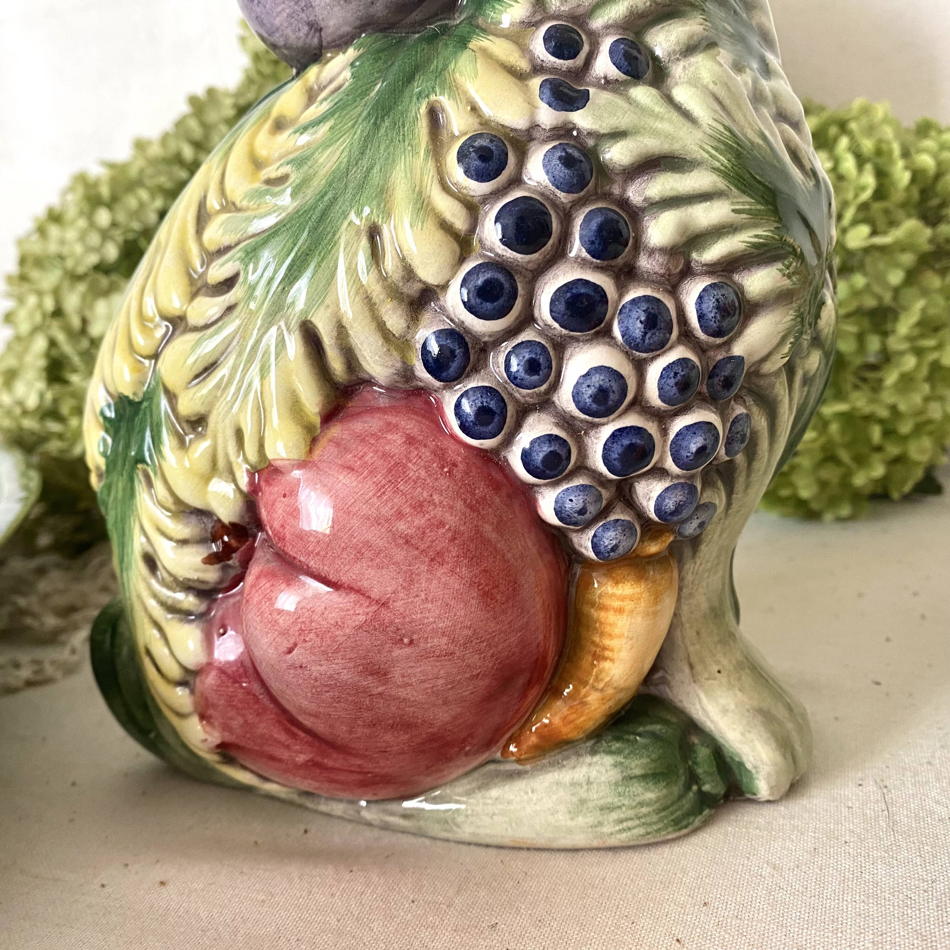 Italian barbotine pitcher Rabbit and fruits