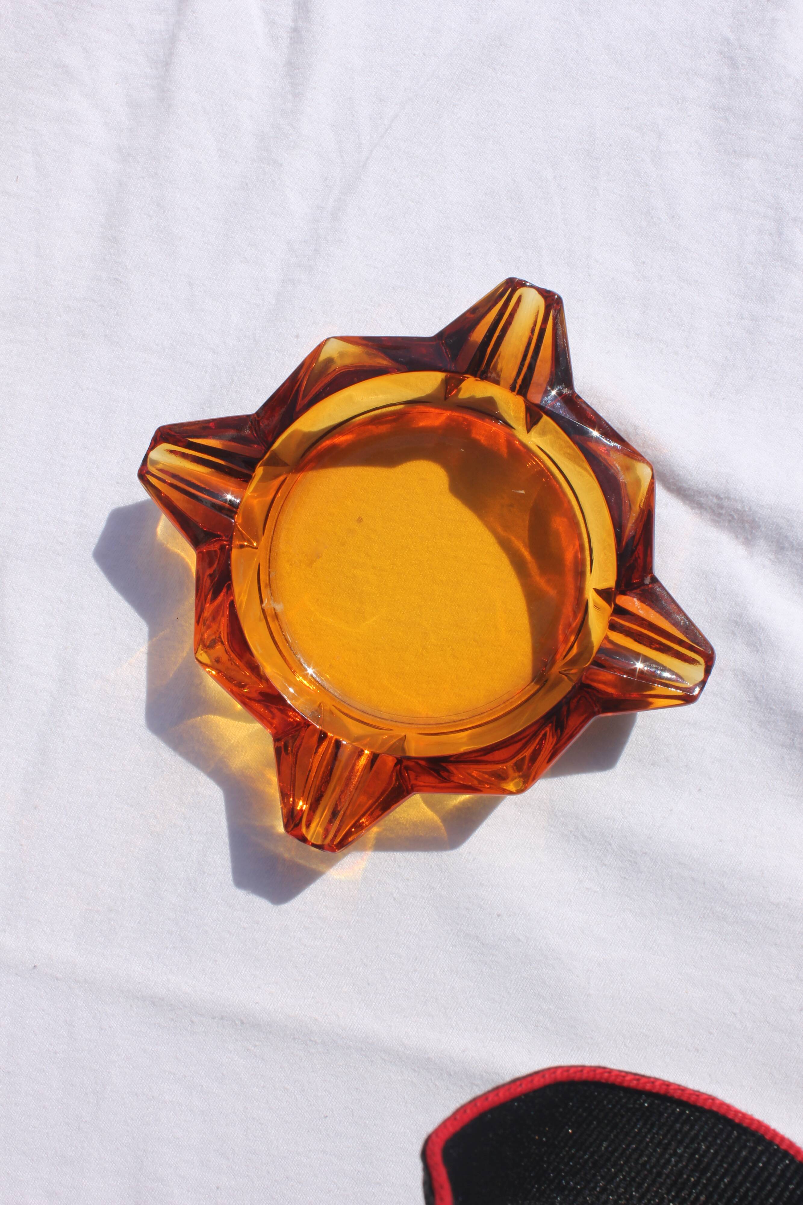 Vintage amber glass ashtray 70s