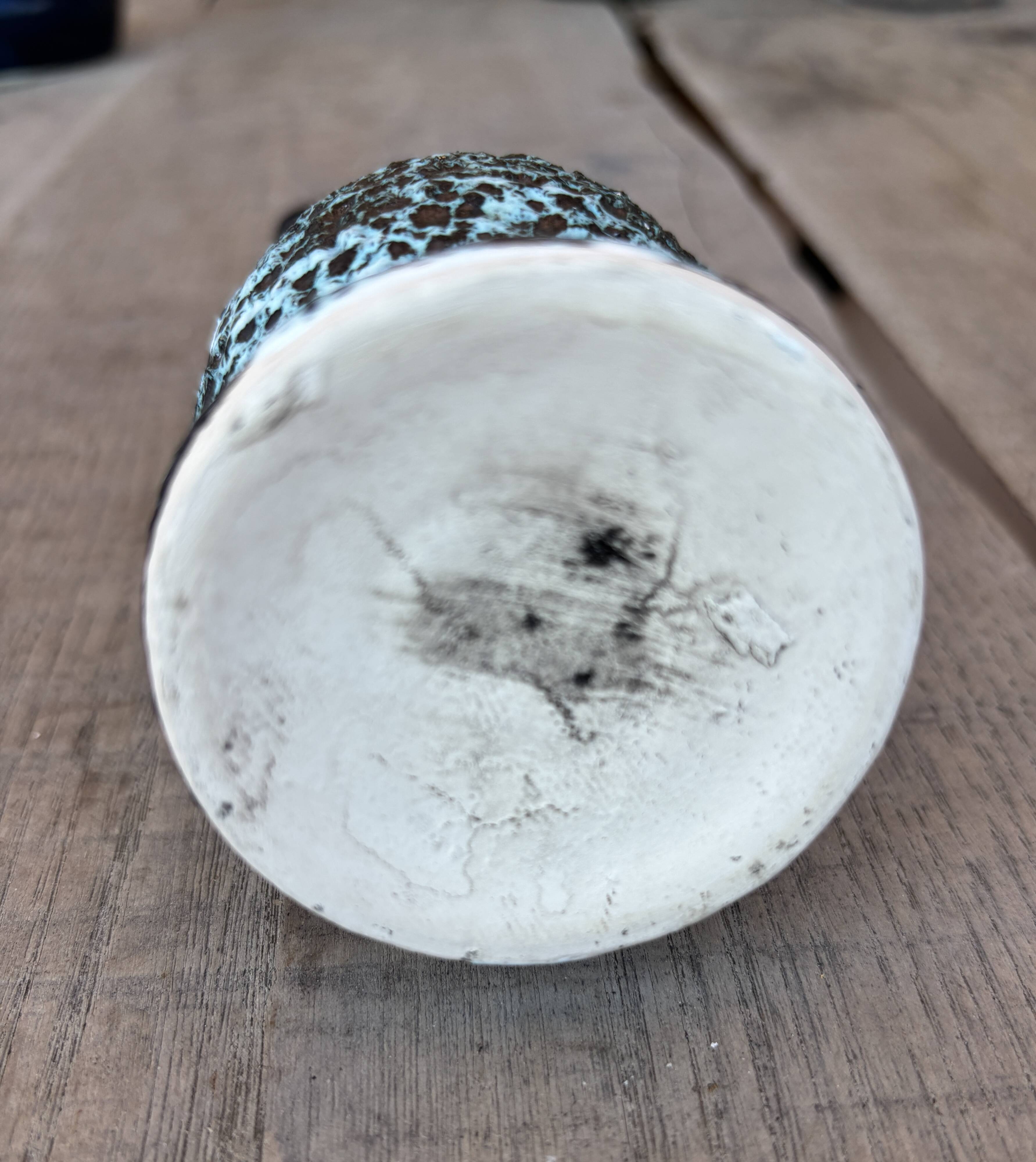 Vintage fat lava vase – turquoise red ceramic foam