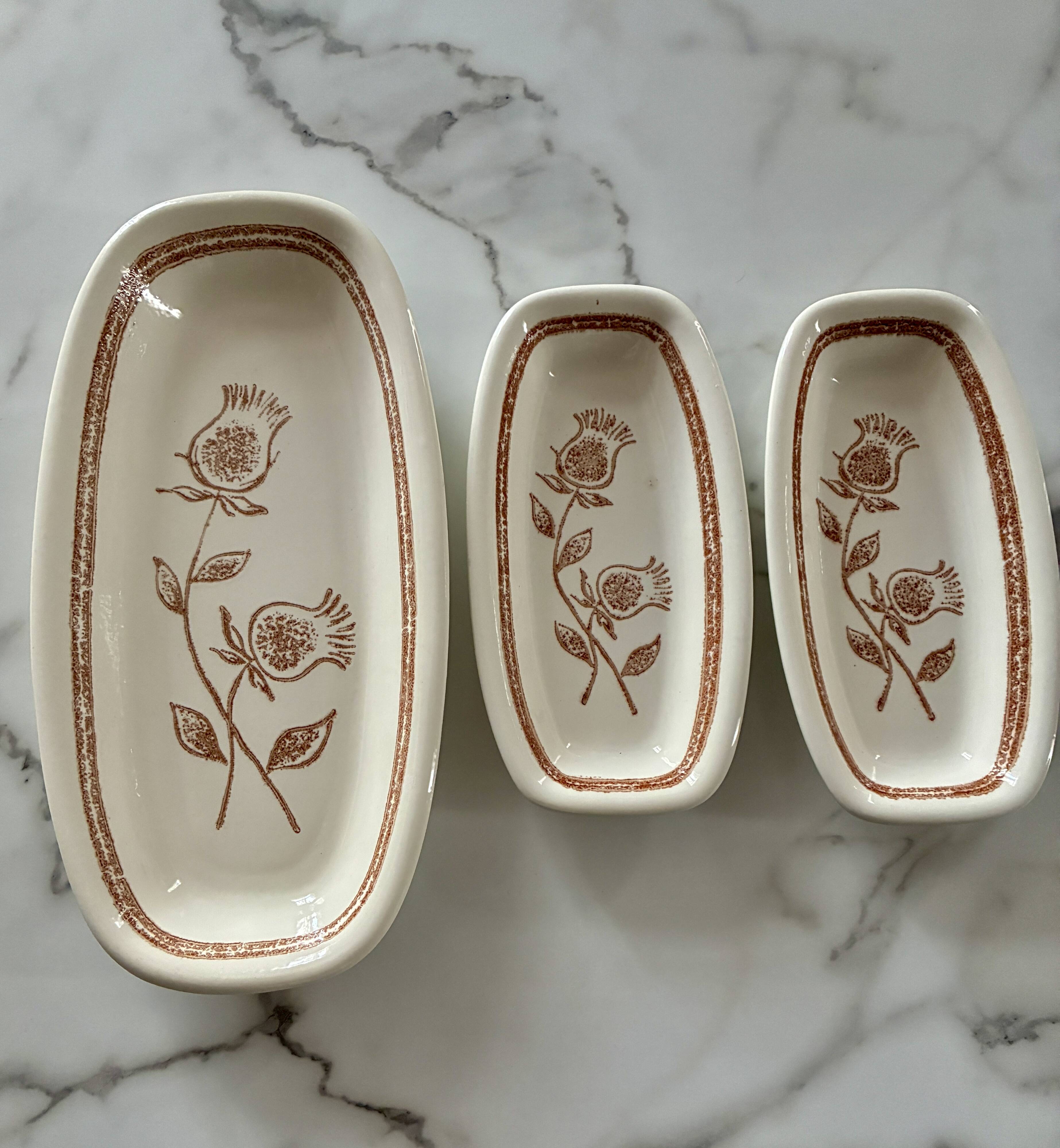 Lot 3 plats céramique vintage chardons
