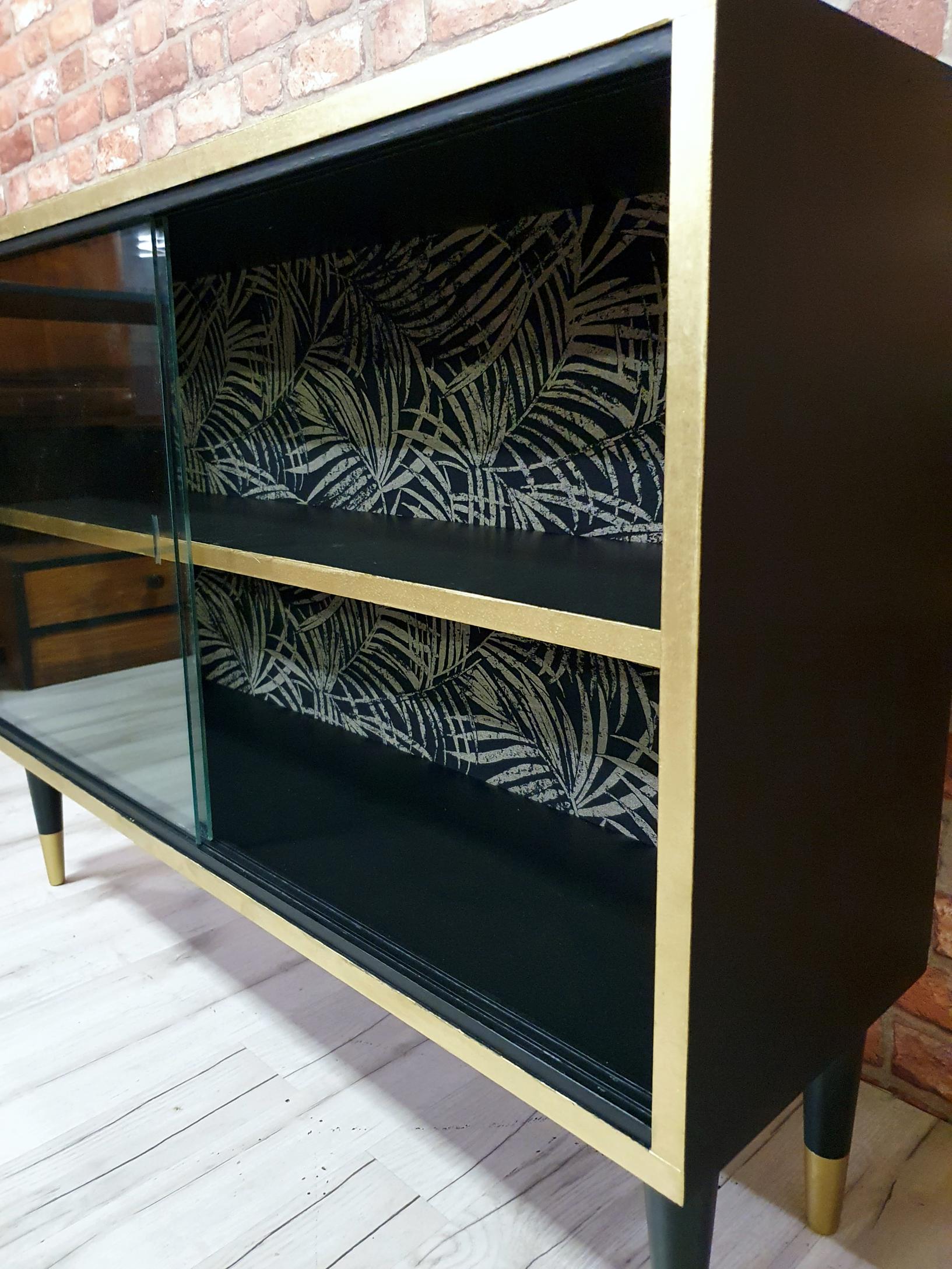 Display case, 1970s Poland, renovated. Black and gold.
