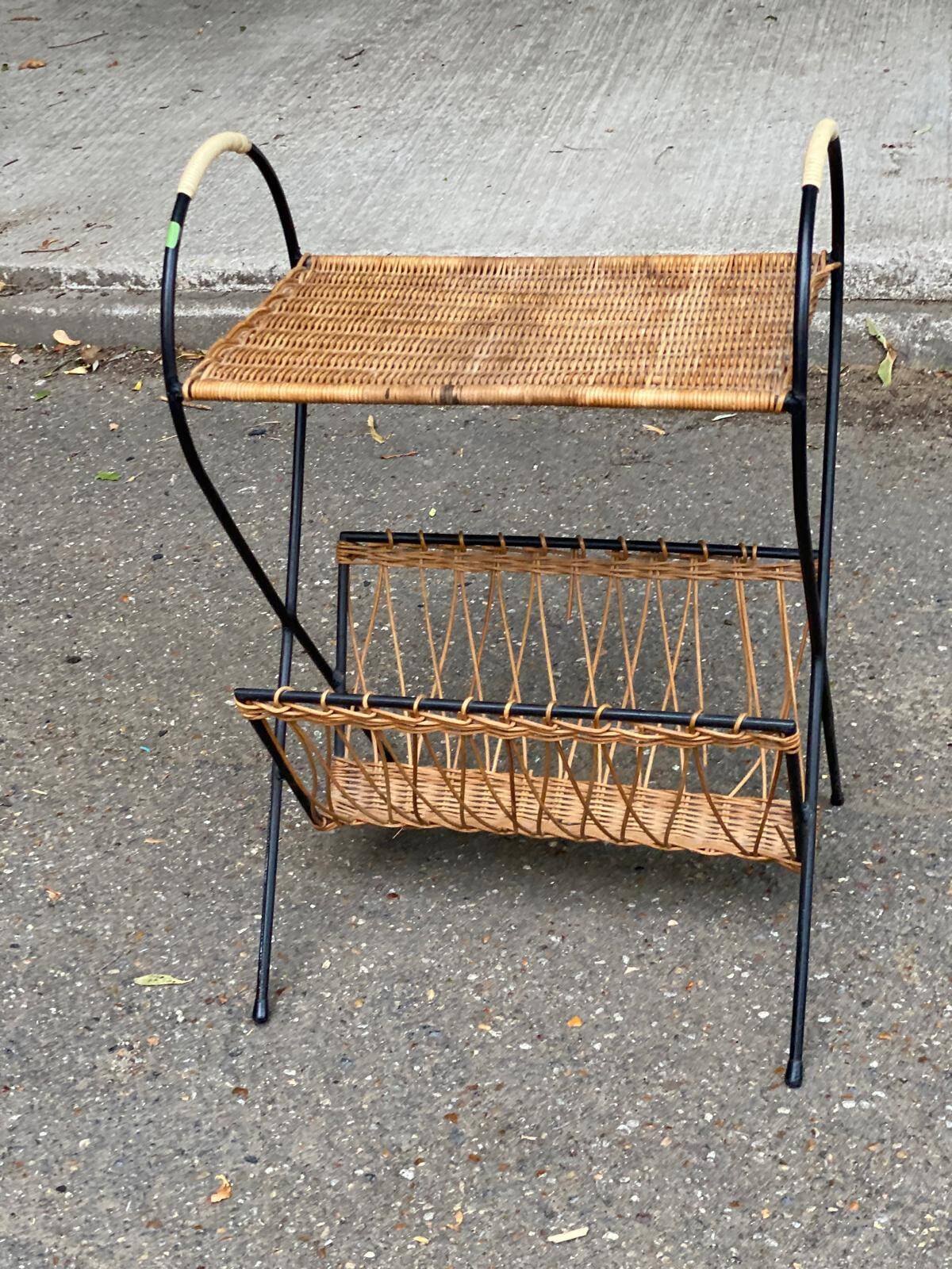 Table de chevet rotin et osier tressé