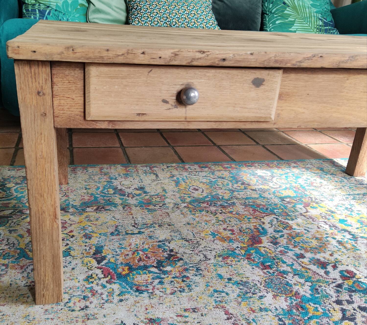 Vintage solid oak farmhouse coffee table 113x64