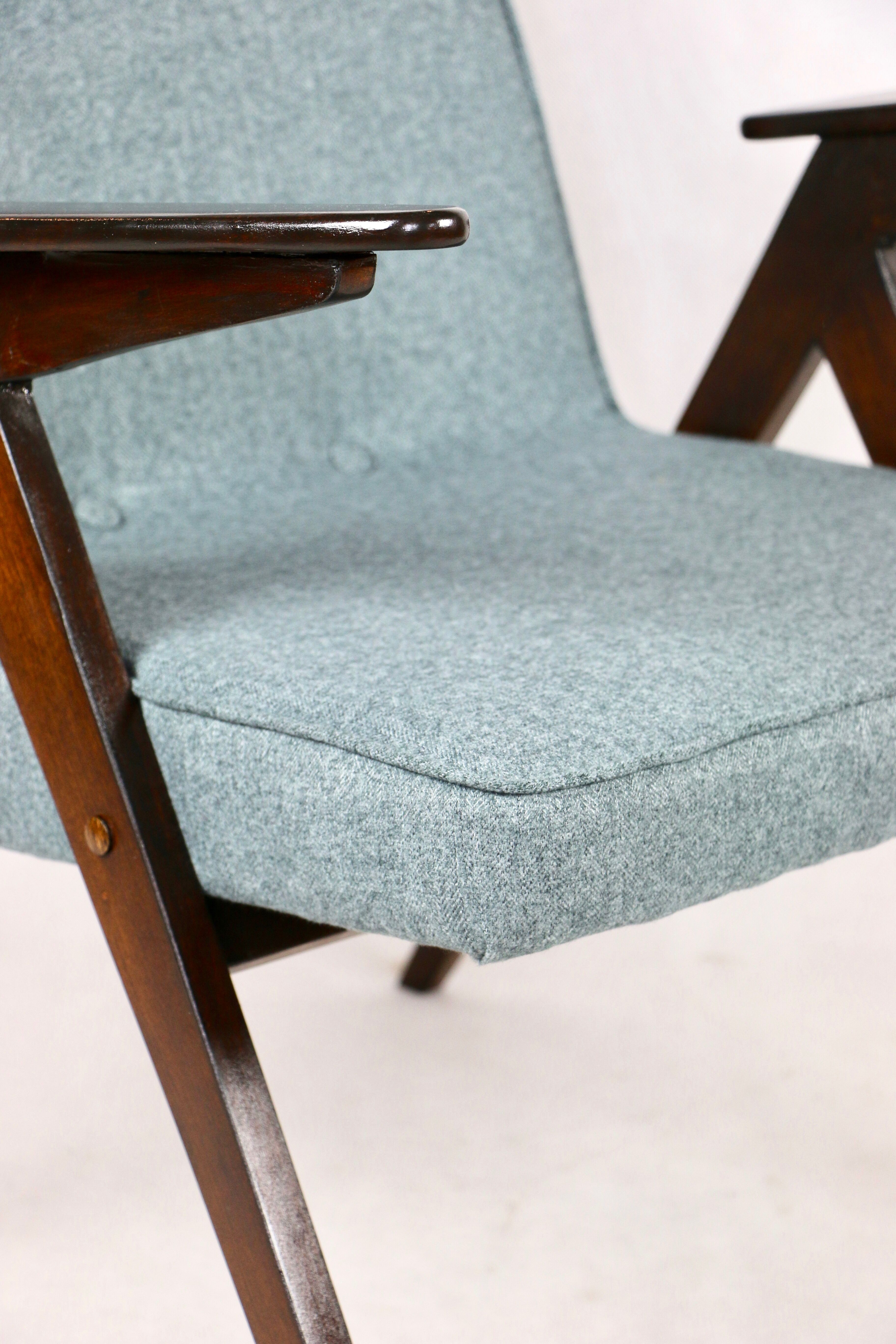 Bunny armchair in blue tweed by Józef Chierowski, 1970s