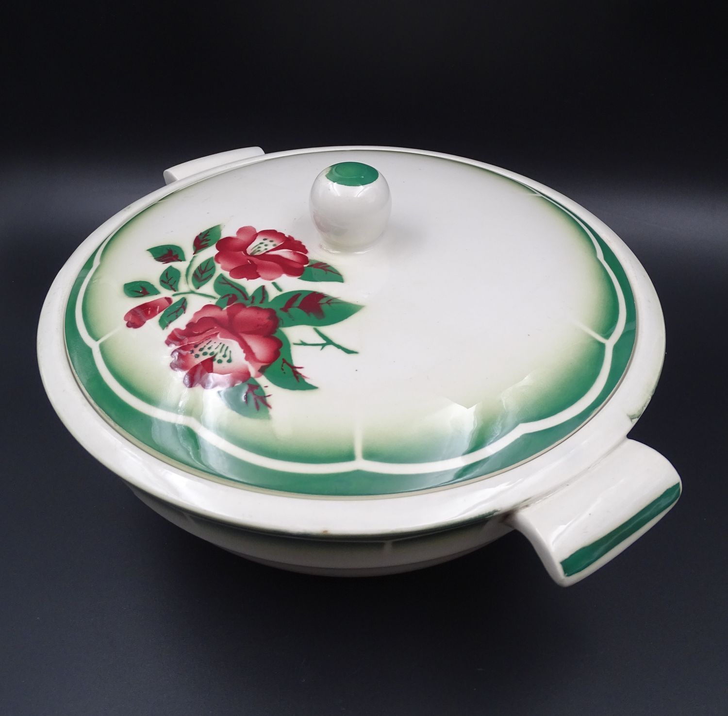 Digoin's soup maker - Mireille model - Rose decoration and green liseret - circa 1940