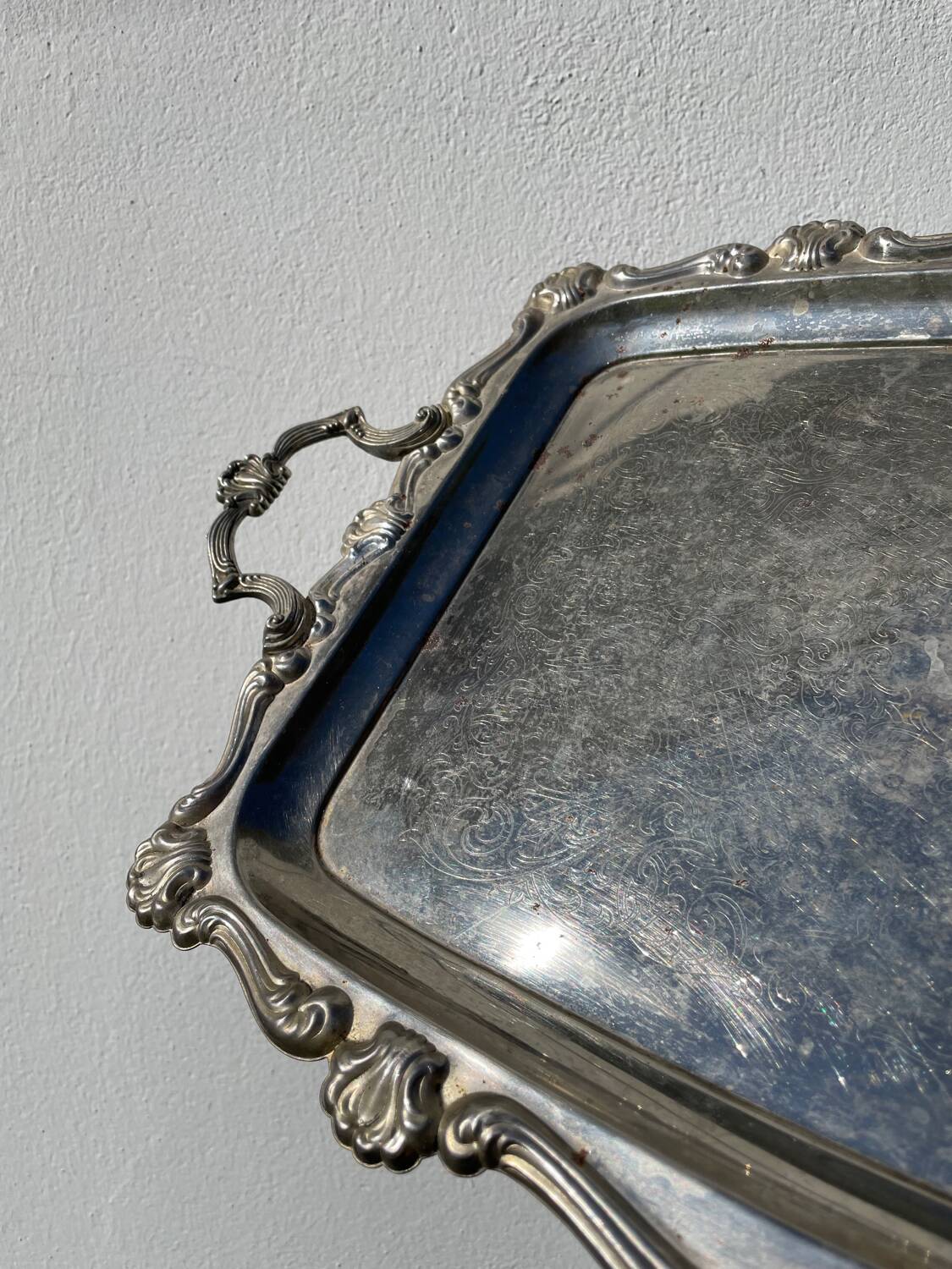 Silver metal rectangular butler tray