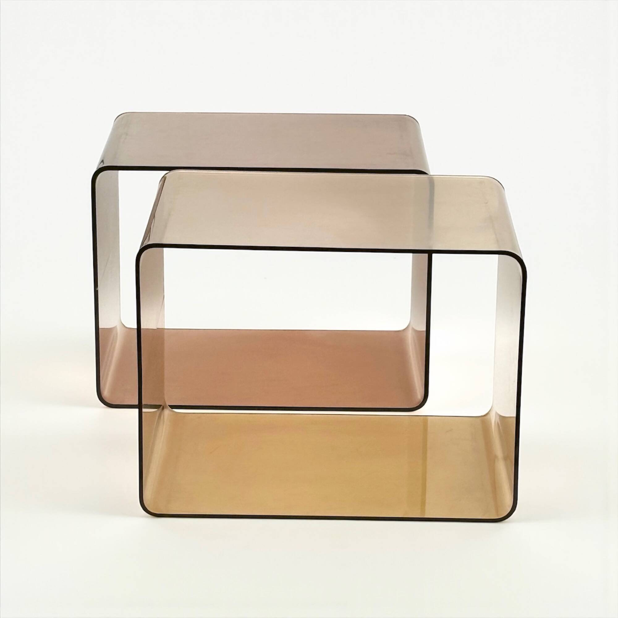 Pair of Vintage 70s Smoked Plexiglass Stands