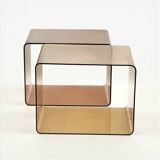 Pair of Vintage 70s Smoked Plexiglass Stands