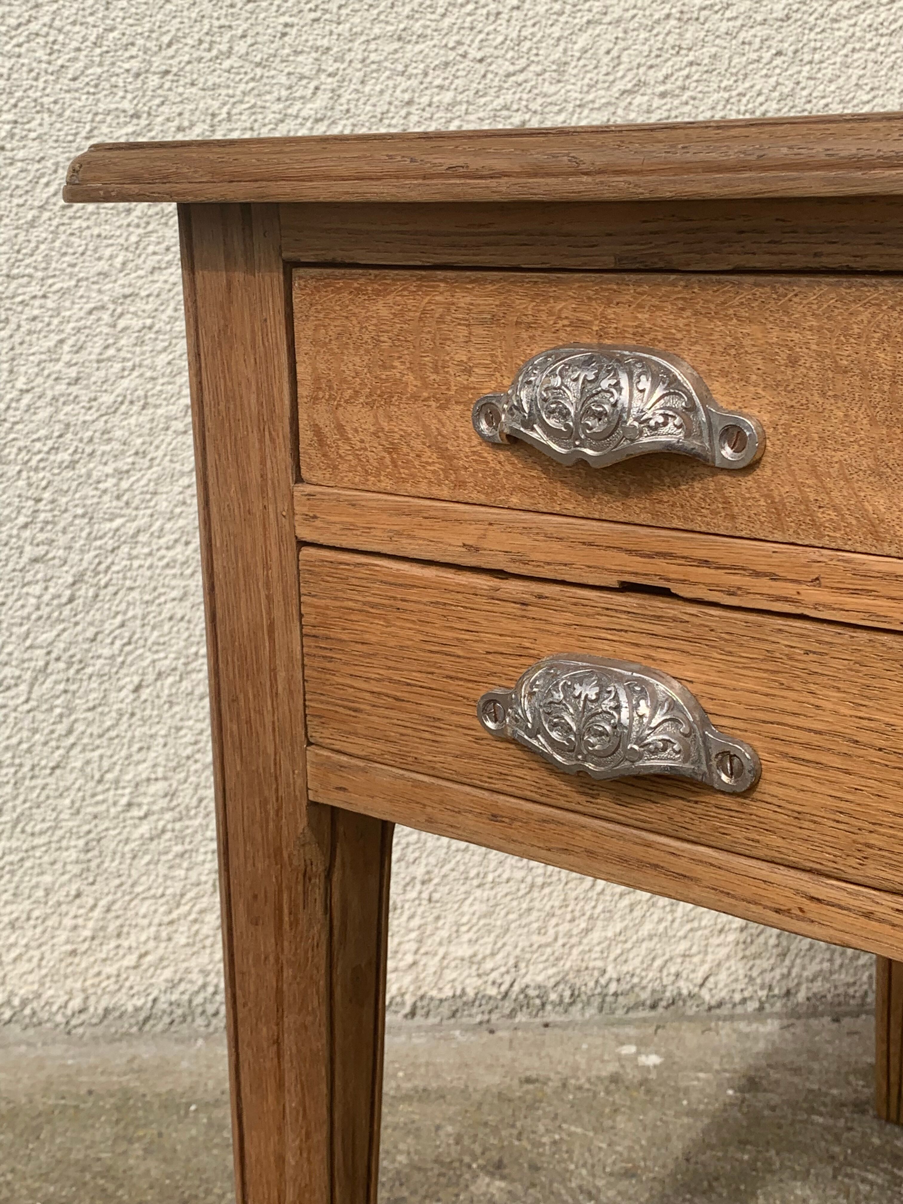 Solid desk in raw oak handles art deco shells