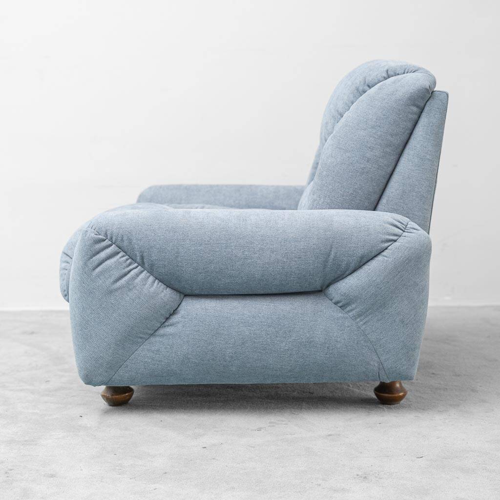 Pair of vintage Italian armchairs in light blue fabric – 1950s design