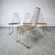 Set de 4 chaises design en cuir décoré à main et acier, années 1970