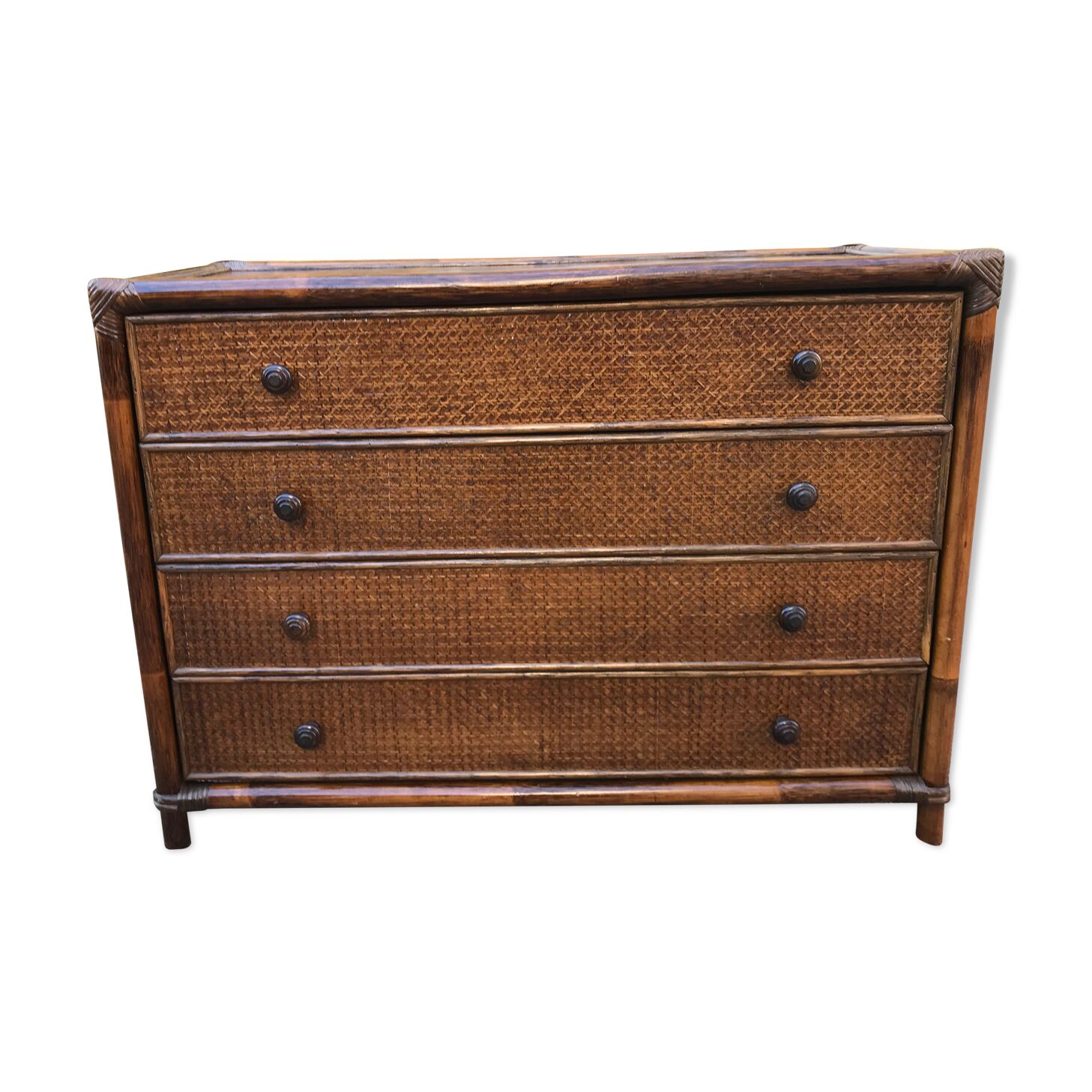 Commode bambou et cannage