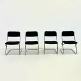 Set of 4 vintage tubular frame dining chairs in black velvet