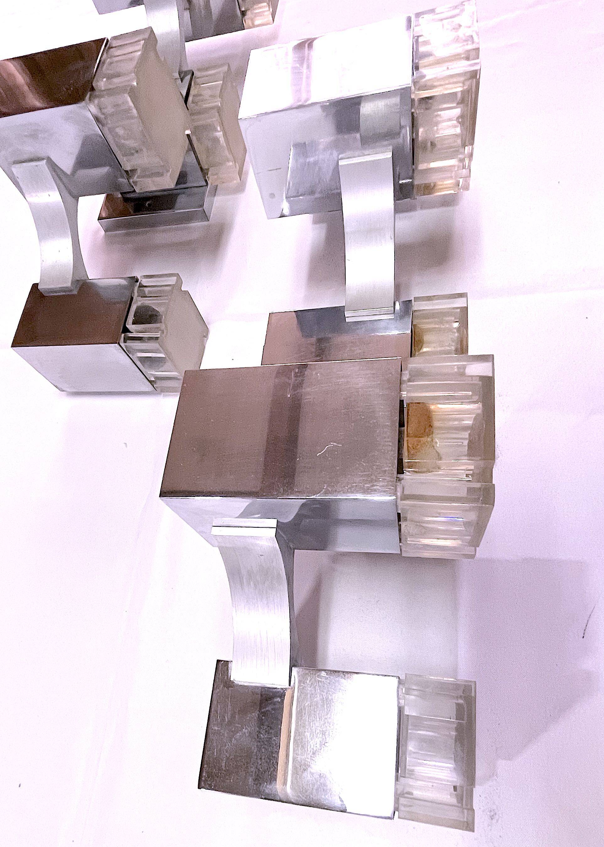 Sciolari, "Cubic" pair of large chrome wall lights, Space Age, Italy 1970