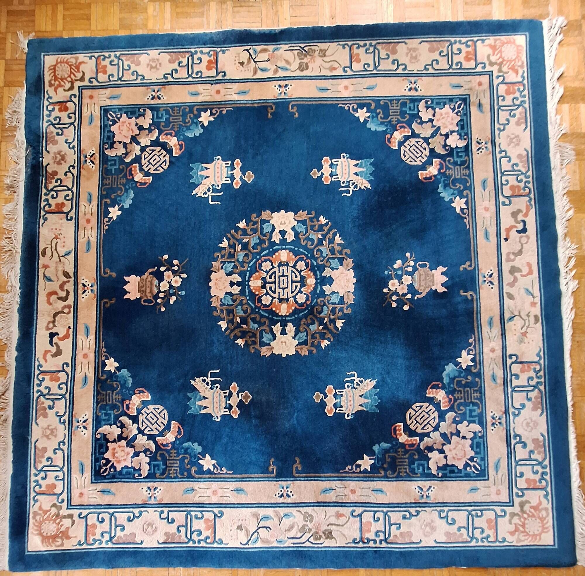 Art Deco Wool Handmade Rug Large 1920s with Bats