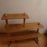 Asymmetrical rattan and wood shelf