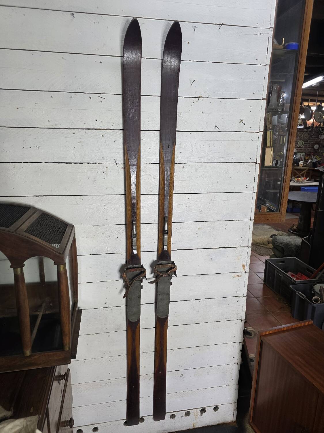 Pair of wooden skis from the 1940s