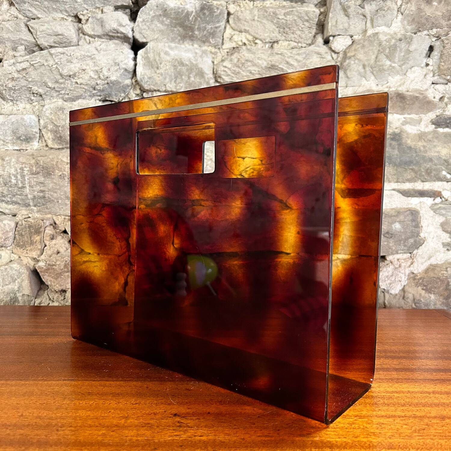 Magazine holder in plexiglass and brass from the 70s
