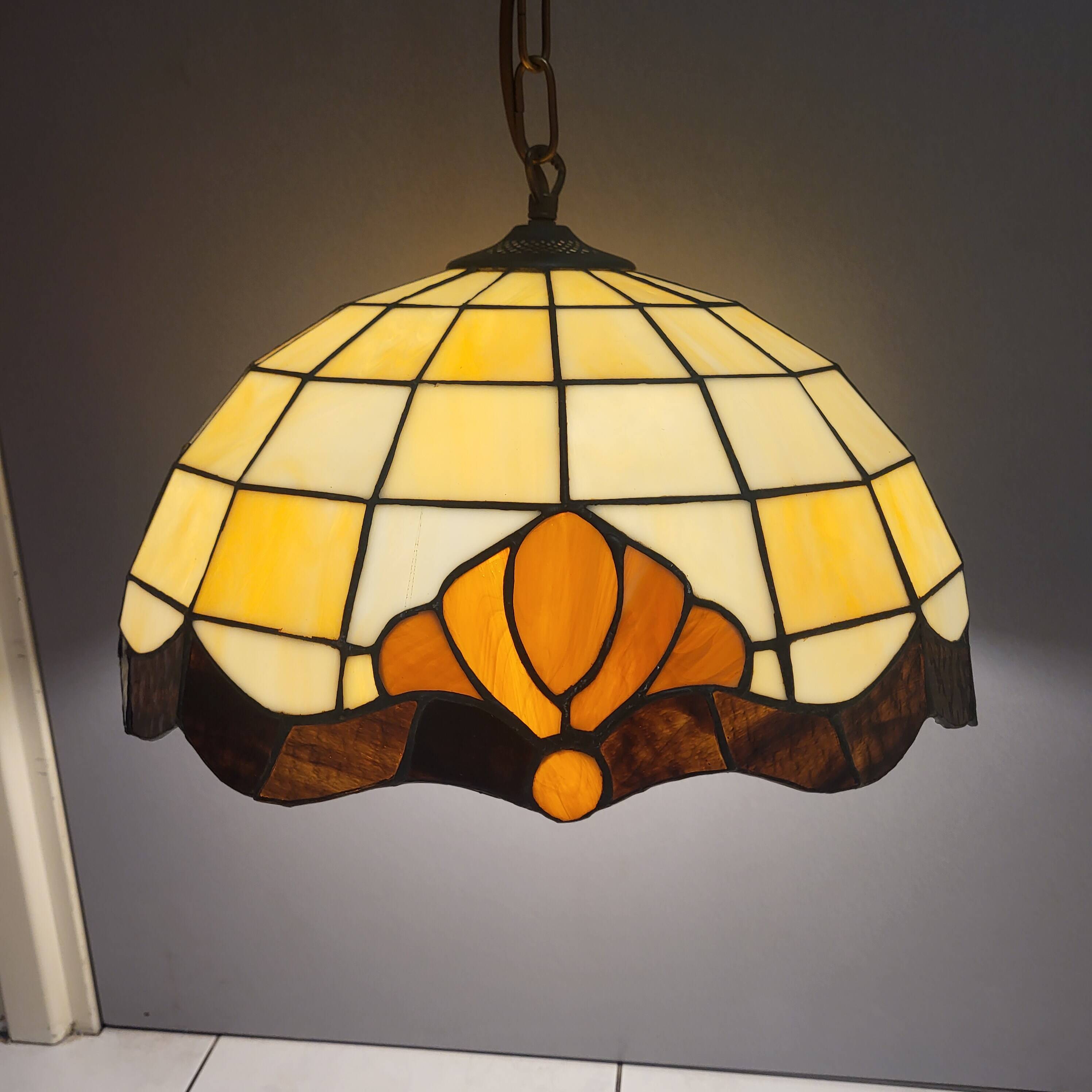 Tiffany-style stained glass pendant, vintage Honsel Germany