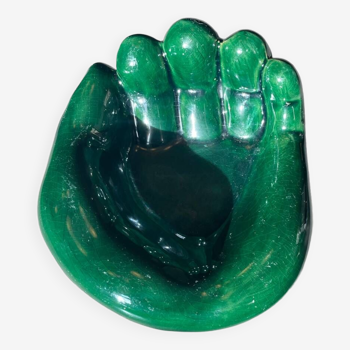 Empty pocket ceramic ashtray vintage green hand