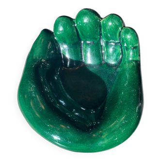 Empty pocket ceramic ashtray vintage green hand