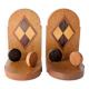 Pair of vintage wooden bookends, checkerboard pattern, 1950s