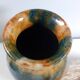 Aetgina vase Vallauris vintage in ochre and blue glazed ceramic.