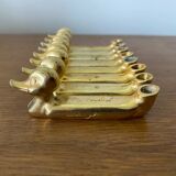 Set of 8 antique privilege knife holders gold metal duck vintage