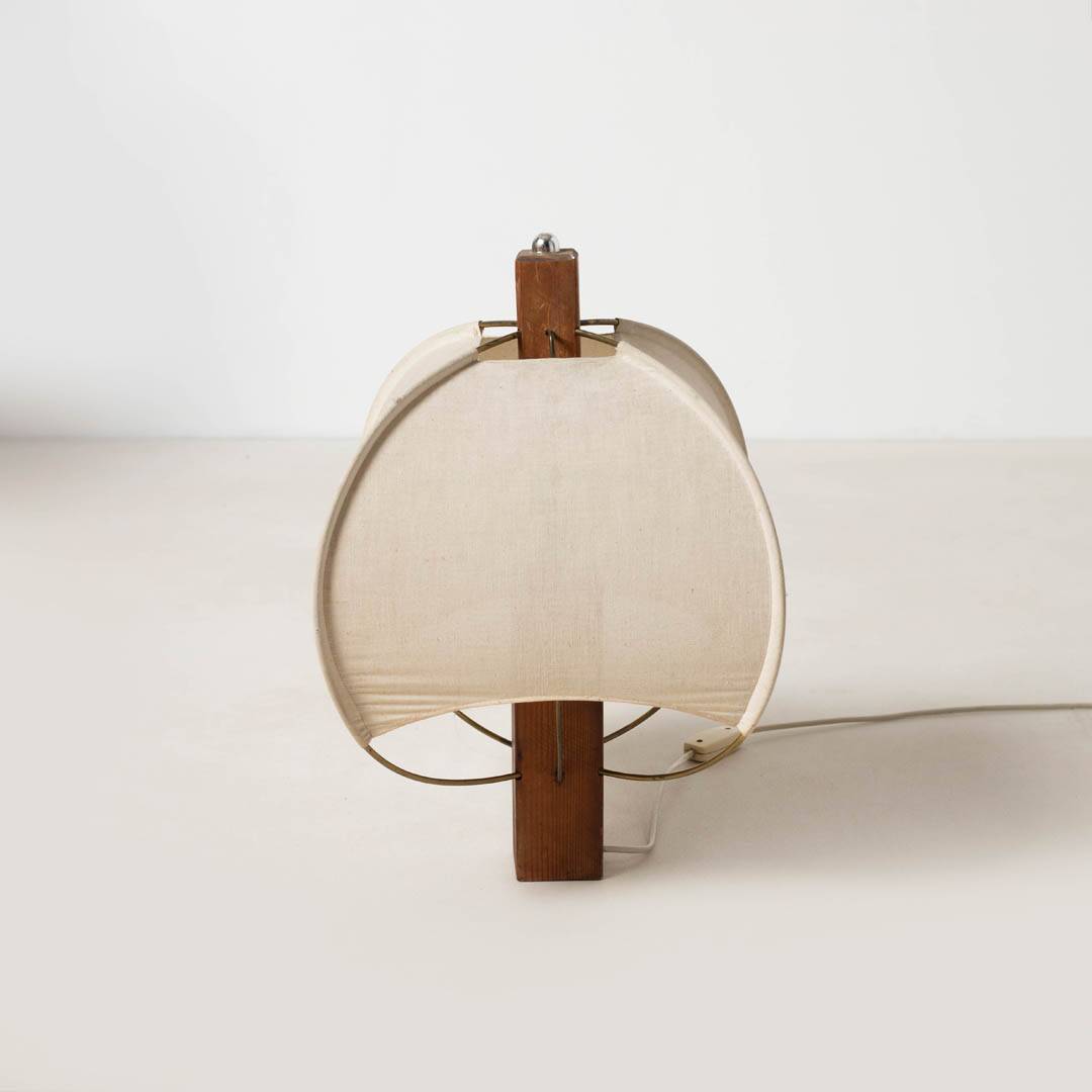 Postmodern table lamp in wood and canvas, Poland, 1980s