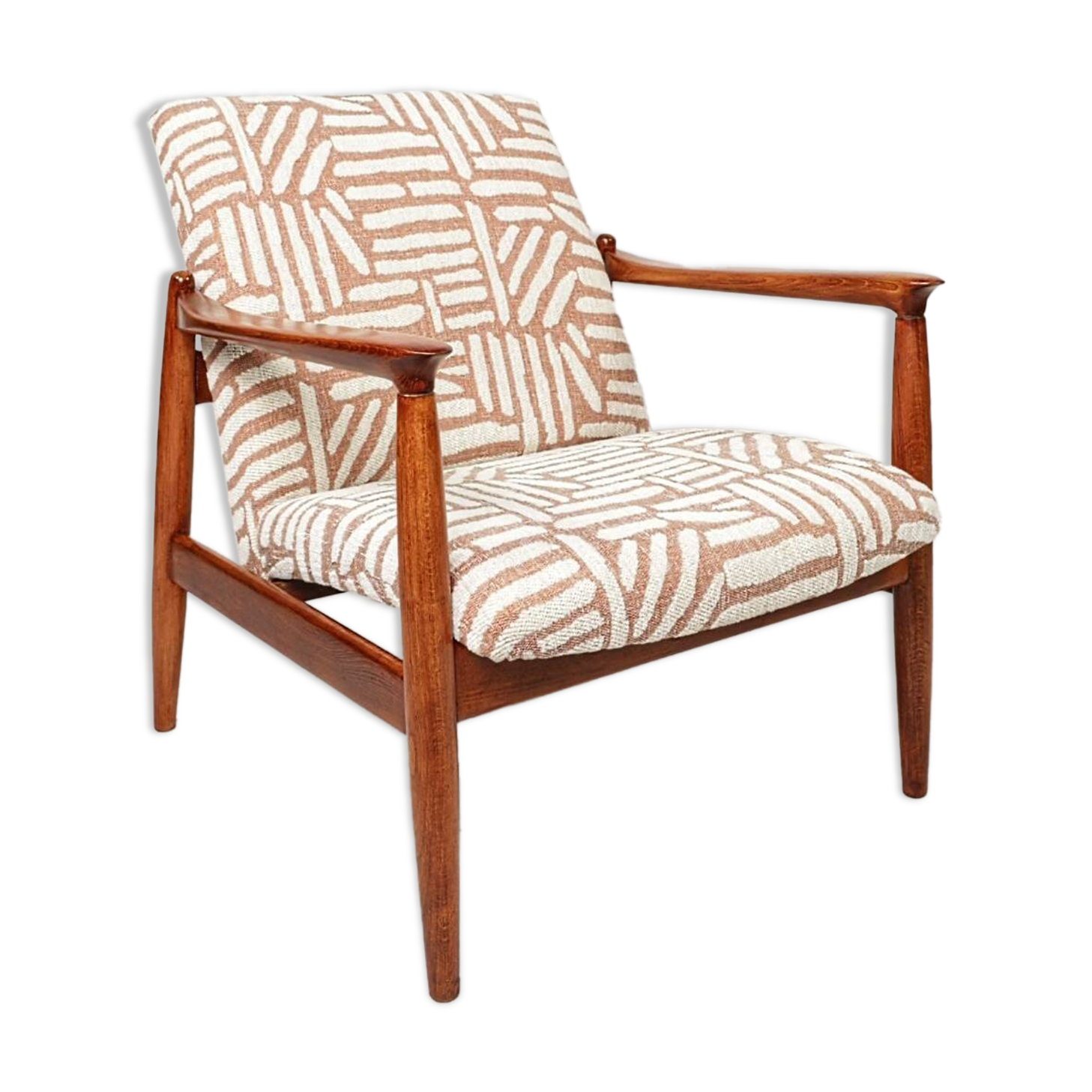 Fauteuil Jacquard Coral Vintage par Edmund Homa GFM 64, années 1960, Pologne Rénové MCM Design