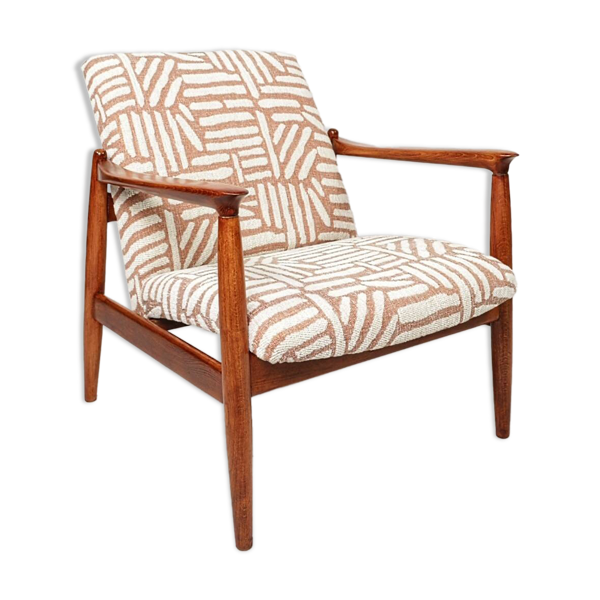 Fauteuil Jacquard Corail Vintage par Edmund Homa GFM 64, années 1960, Pologne Rénové MCM Design