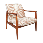 Fauteuil Jacquard Coral Vintage par Edmund Homa GFM 64, années 1960, Pologne Rénové MCM Design