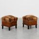 Art Deco walnut stool with original velvet upholstery, Italy 1920s