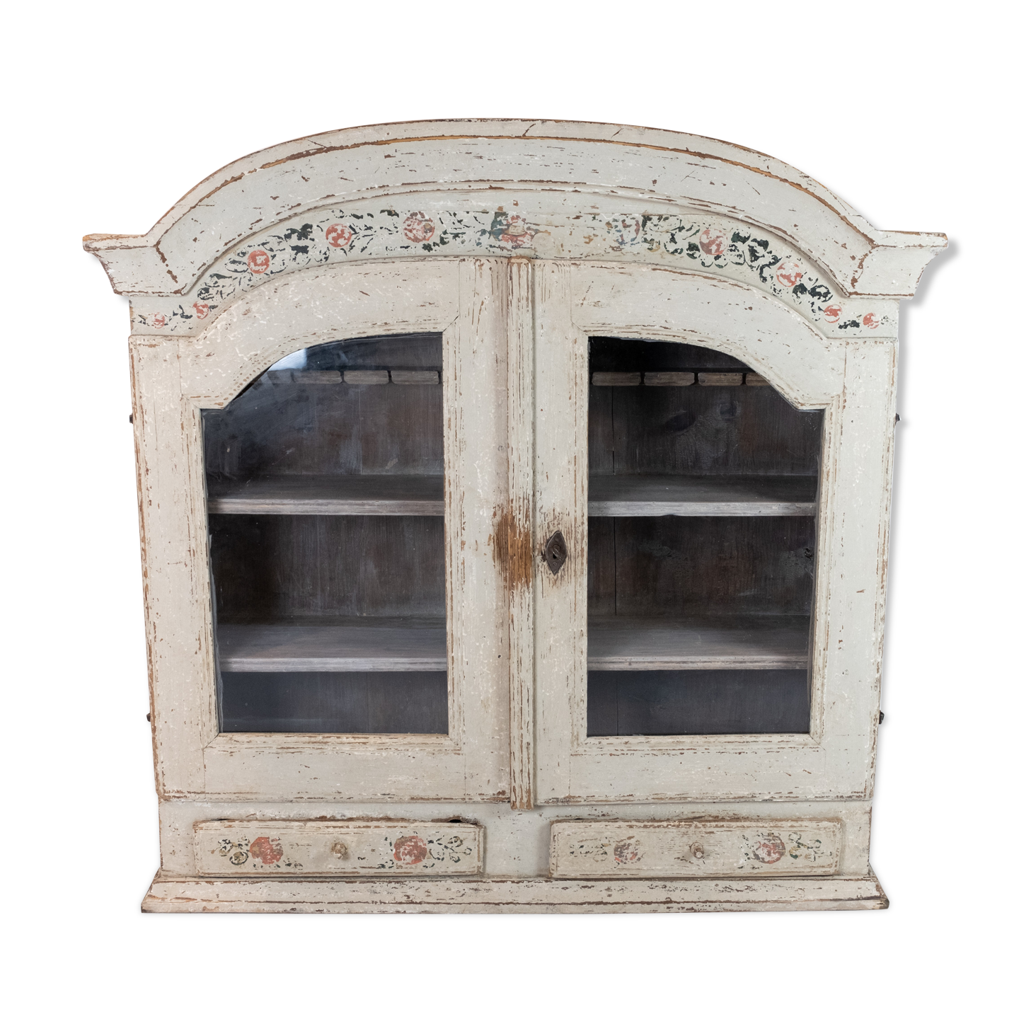 Grey painted hanging glass cabinet in gustavian style from around 1820