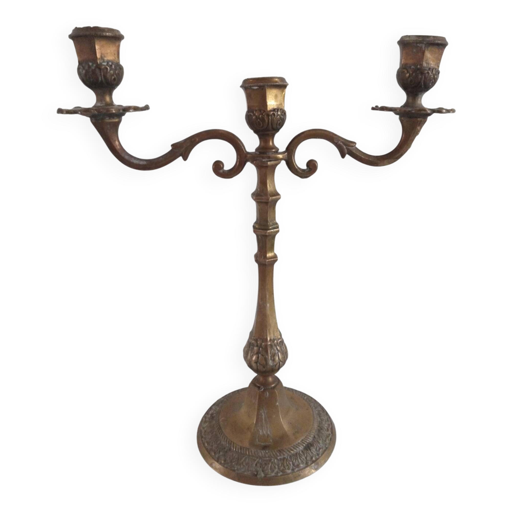 3-light bronze candle holder