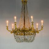 Empire style lustre with pearl beads in gilded bronze, circa 1880.