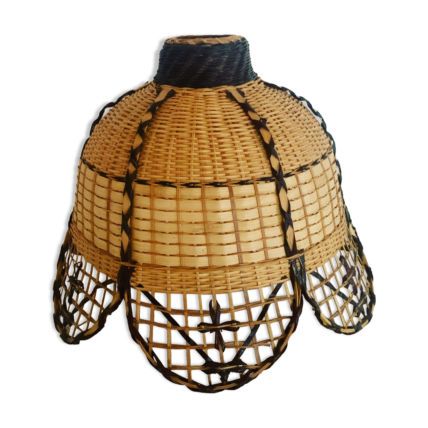 Vintage two-tone wicker pendant light
