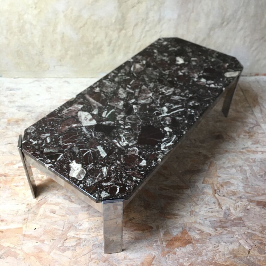 Table basse marbre & inox « Roche Bobois » - années 70