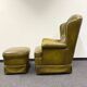 Original English Chesterfield Wingback Chair & Footstool -Retro Green