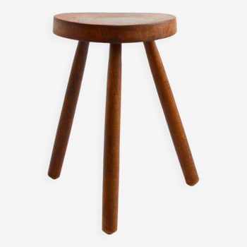 Old brutalist tripod stool in solid wood
