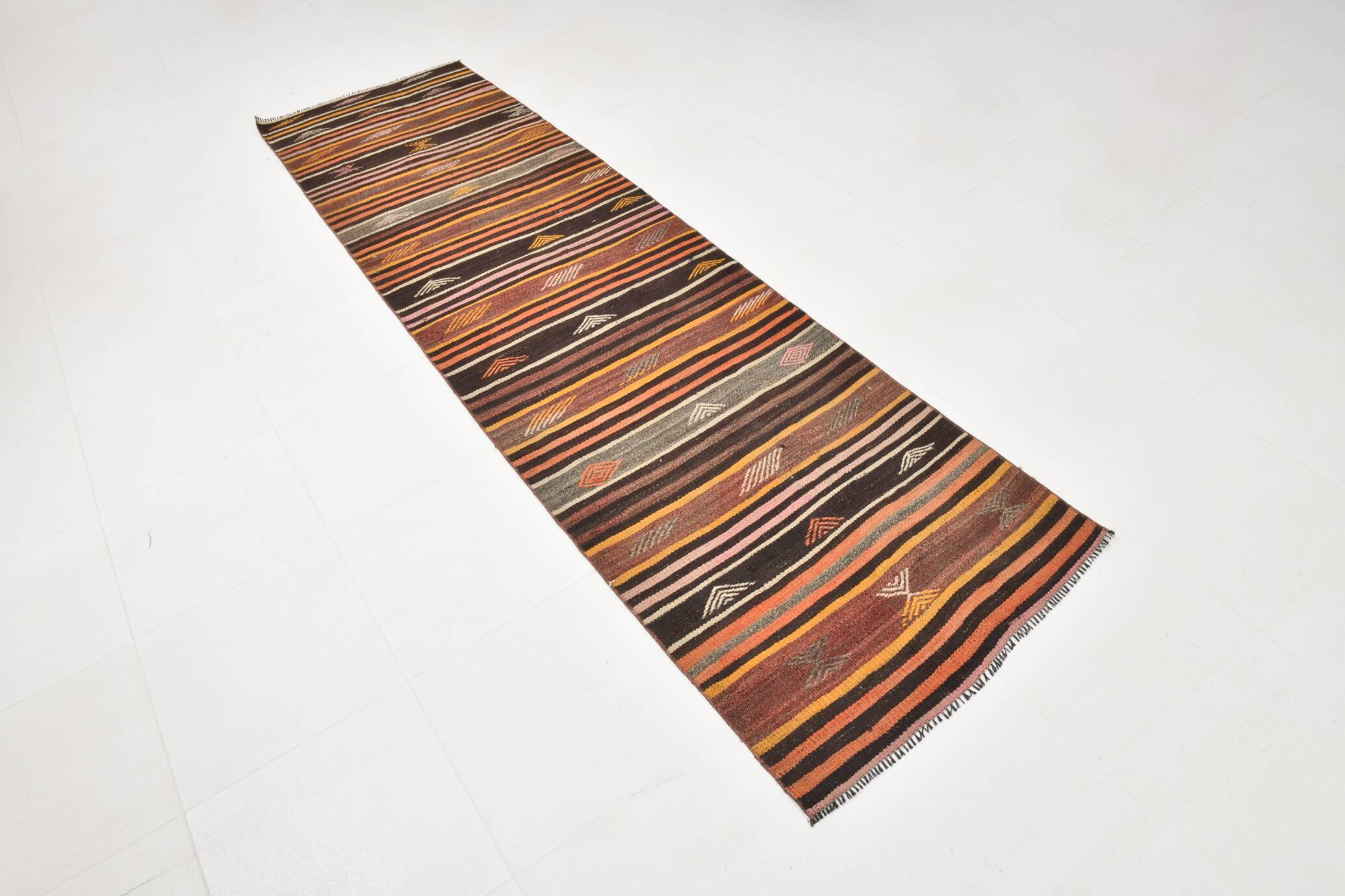 Brown & Red Striped Vintage Kilim Runner Rug, 79x299Cm