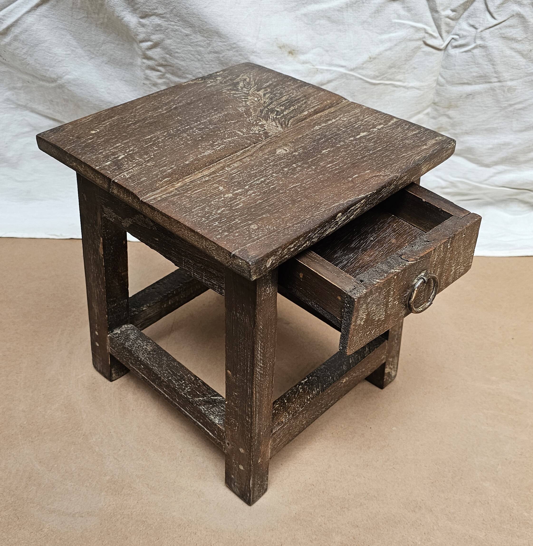 Small teak stool with 1 drawer