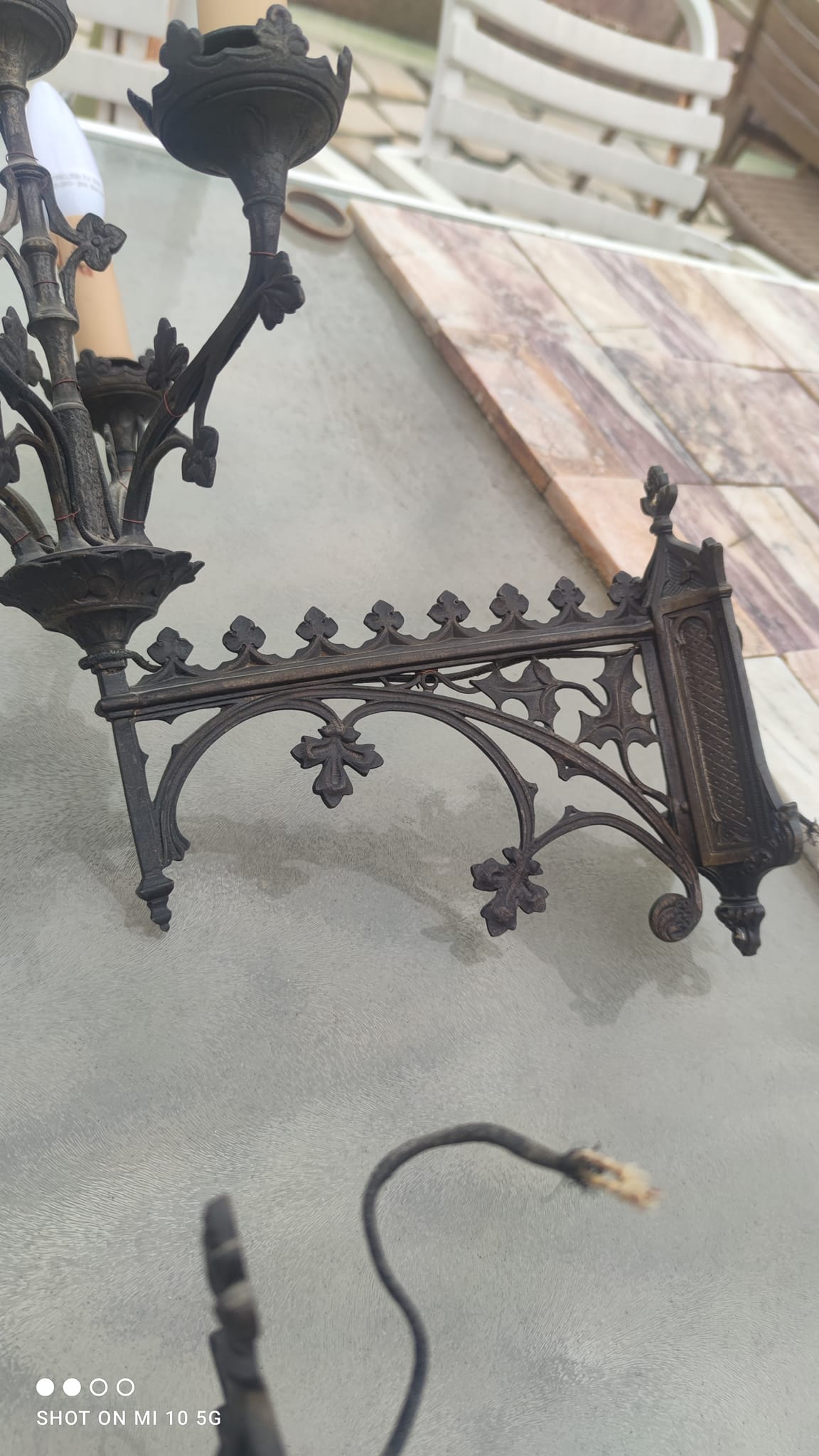 Pair of 19th-century bronze cathedral wall sconces with 5 lights