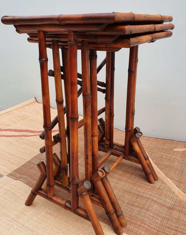 Lot of 4 bamboo pull out tables, Perret and Vibert 1900