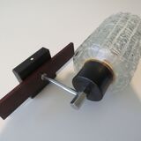 Vintage wall lamp in teak and glass relief Belgium 1970