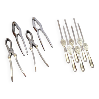 Lot de 10 couverts à crustacés vintage – Pinces et fourchettes piques à homard en métal