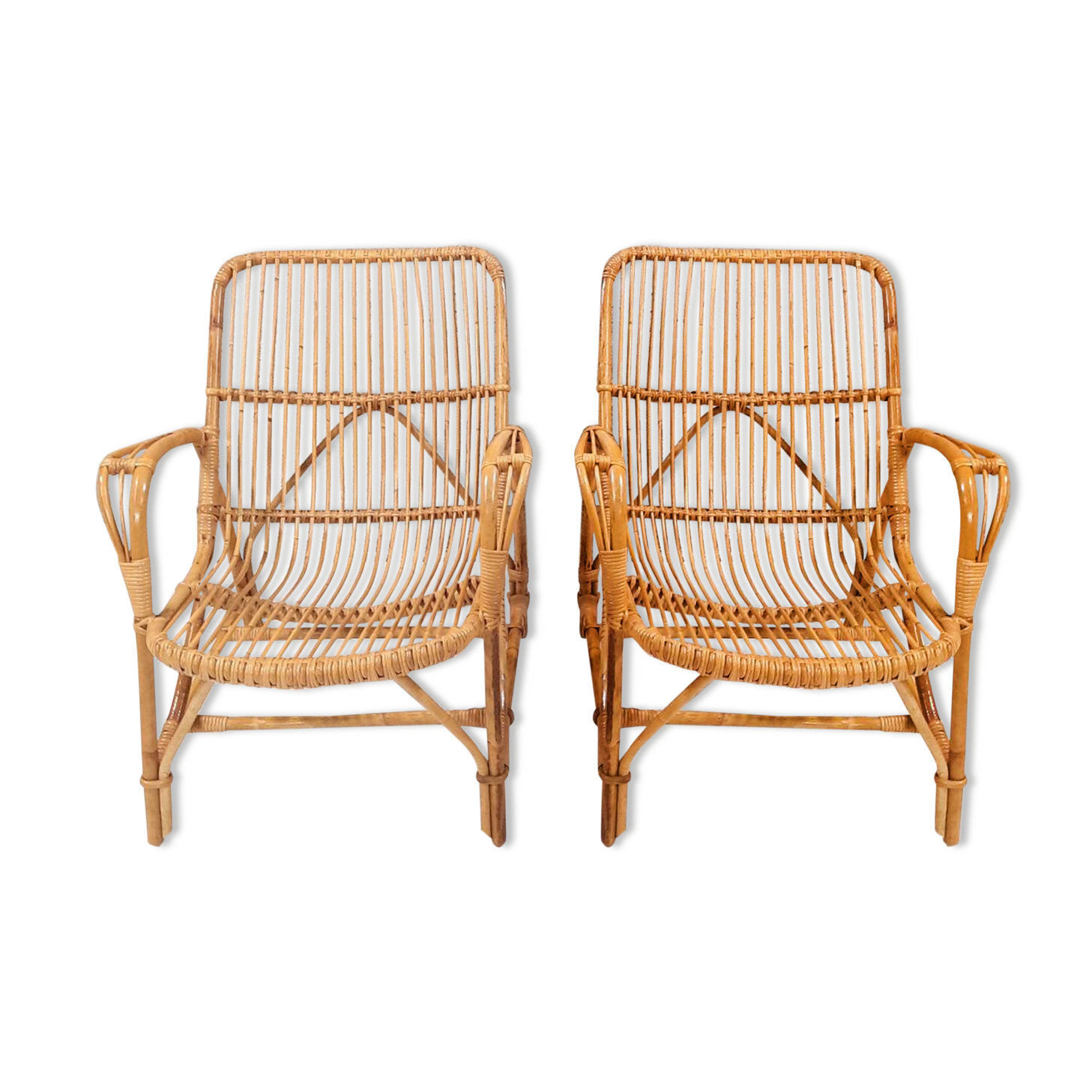 Pair of vintage bamboo armchairs