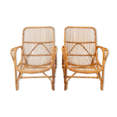 Pair of vintage bamboo armchairs